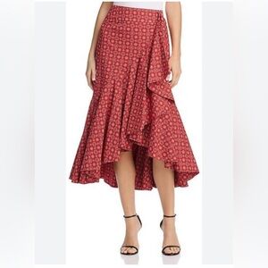 Petersyn Red Patterned Midi Skirt NWT Large